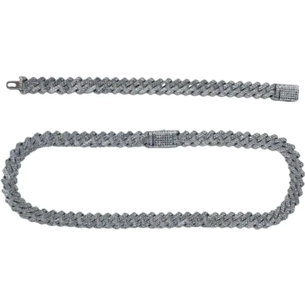Silver Plated Cuban Rhinestone Bracelet